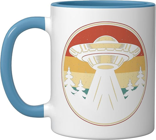 Ufo Alien Vintage Retro Ceramic Mug, Blue/White
