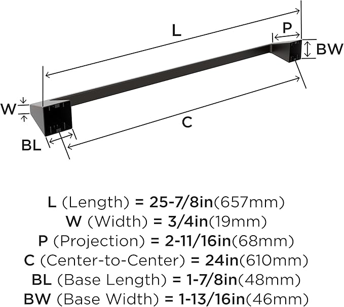 Amerock BH36004ORB | Oil Rubbed Bronze Towel Bar | 24 in (610 mm) Towel Rack | Blackrock | Bathroom Towel Holder | Bathroom Hardware | Bath Accessories