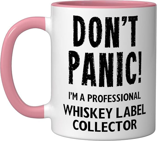 Whiskey Label Collector Ceramic Mug, Pink/White