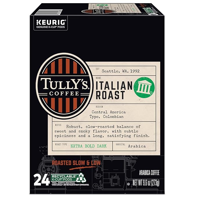 Tully's Coffee Italian Roast Keurig Single-Serve K-Cup Pods, Dark Roast Coffee, 96 Count
