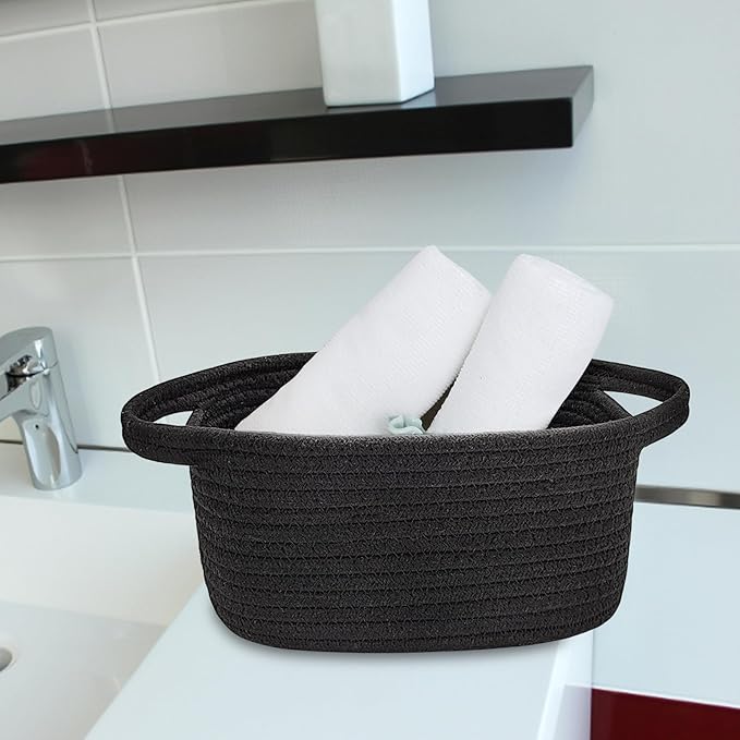 ABenkle Small Storage Basket, Mini Basket, Cute Tiny Cotton Rope Woven Shelf Basket, Boho Decorative Toy Storage Bin Gift Basket