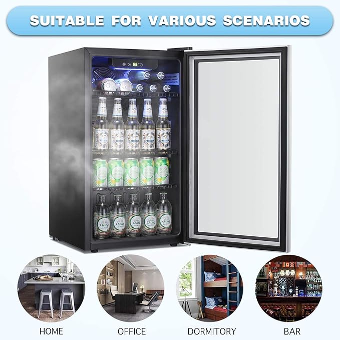 Antarctic Star Beverage Refrigerator Cooler -120 Can Mini Fridge Glass Door for Soda Beer or Wine Constant Glass Door Small Drink Dispenser Clear Front for Home, Office Bar 3.2cu.ft