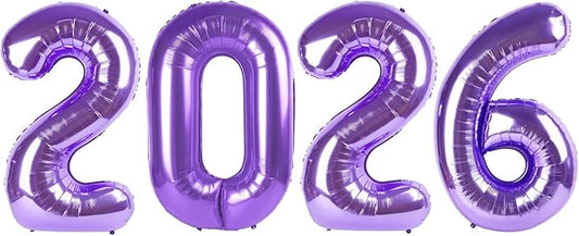 2026 Balloon Numbers - 40 Inch Purple New Years Eve Party Supplies 2026, Nye Decor Party Decorations Happy New Year, New Years Eve Foil Party Balloons, Graduation Party Decorations
