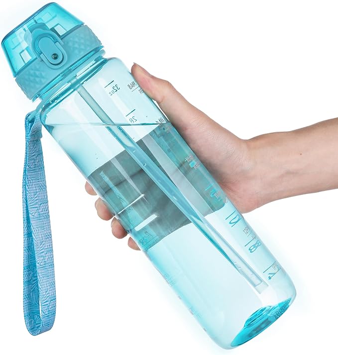 GOPPUS Clear Water Bottle With Straw 32oz Clear Sports Water Bottles Motivational with Time Marker Tritan BPA Free Clea Plastic Water Bottle Wide Mouth for Gym Travel Home School Office