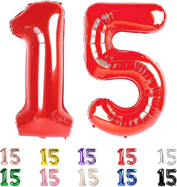 Number 15 Balloons, 15th Birthday Decorations for Girls Boys, 51st Red Birthday Party Decorations 40 In Balloons for Engagement, Wedding, Celebration Party, Graduations, Photo Shoot