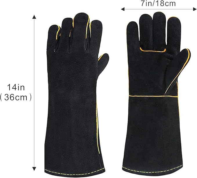 Heat Resistant Gloves for Grill BBQ,Long Sleeve Grill Gloves for Baking,Oven,Fireproof, Stove,Welder,Welding,Fireplace (Bblack-Yellow)