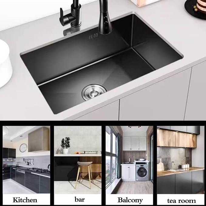 Single Bowl Single Bowl Sink With Drain Basket Stainless Steel Utility Sink Small Space RV Kitchen Sink Versatile Kitchen Essentials Sink Restaurant Tea Room Dishwashing (Black steel 38X30X21.5cm)