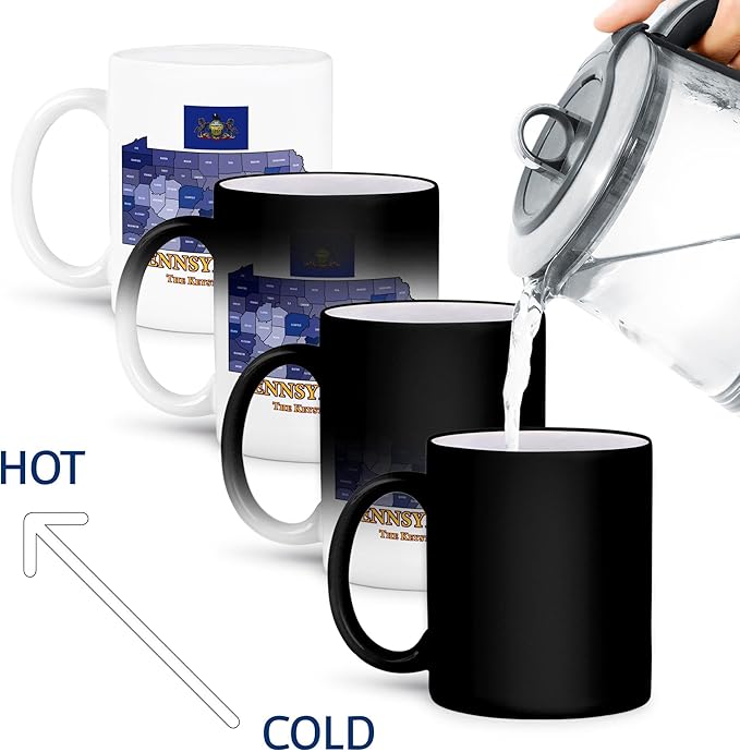 3dRose Map, Flag and nickname of Pennsylvania, counties colored and labeled 11oz Magic Transforming Mug