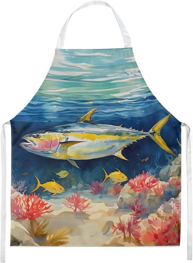Caroline's Treasures Yellowfin Tuna Apron Cooking Kitchen Server Baking Crafts Gardening for Adult Women Men, Unisex, Large, Multicolor