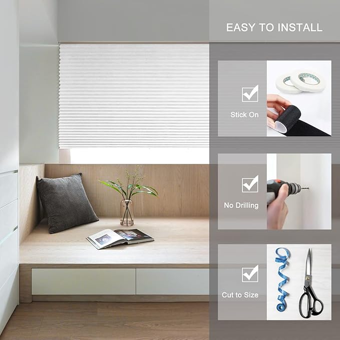 MALOKI Pleated Window Blinds,Temporary Shades Cordless Light Filtering Pleated Paper Shades Room Darkening Blinds for Home Bedroom Office - 35 x 71 Inch (Fits Windows 19-36 inch)