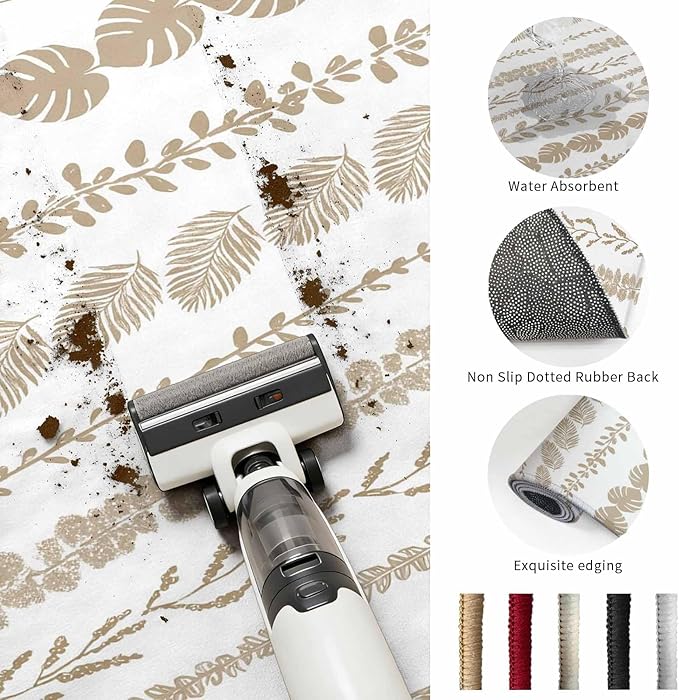 Area Rug 9x12ft, Farmhouse Monstera Leaf Seamless Washable Rugs for Living Room Bedroom Rectangle Floor Carpet, Summer Rustic Abstract Leaves Soft Non-Slip Area Rugs for Dining Room