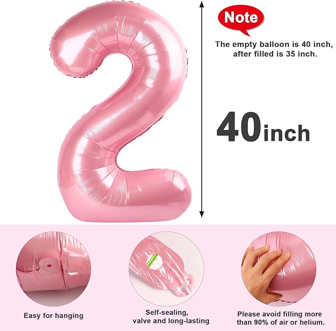 2 Numbers Balloon 40 Inch Pastel Pink Two Balloon Number Birthday Decor, 2nd 12 21st Party Celebration Decorations Graduations Wedding Baby Shower