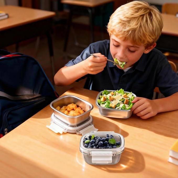 Stainless Steel Small Container with Lid - 5 Piece 8.5oz Reusable Stainless Steel Snack Containers, Leakproof Freezer Safe Metal Bento Box Fit for Portioning Snacks, Dips, and Condiments