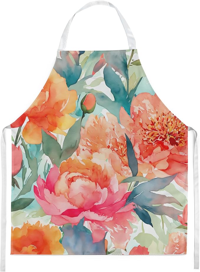 Caroline's Treasures Peonies in Watercolor Apron Cooking Kitchen Server Baking Crafts Gardening for Adult Women Men, Unisex, Large, Multicolor