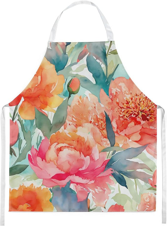 Caroline's Treasures Peonies in Watercolor Apron Cooking Kitchen Server Baking Crafts Gardening for Adult Women Men, Unisex, Large, Multicolor