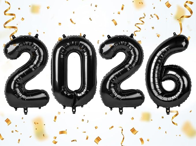 2026 Number Black Balloons, Happy New Year 2026, 40 Inch Balloon for New Years Eve Decorations & Graduation Decoration Party Supplies, 2 6 20 26 Birthday Parties