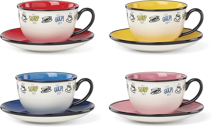 Lenox Teacup Set, Chef Snoopy Tea Cups And Saucers, Sets Of 4, Service For 4, Porcelain Material, Dishwasher And Microwave Safe, Tea Set, Mug, Snoopy Design (Assorted, 8 Pieces, 10 Ounce Capacity)