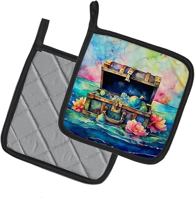 Caroline's Treasures Treasure Chest Pair of Pot Holders Kitchen Heat Resistant Pot Holders Sets Oven Hot Pads for Cooking Baking BBQ, 7 1/2 x 7 1/2