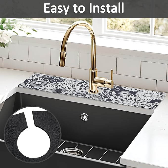 24" X 5.5" Kitchen Sink Splash Guard Faucet Mat Mandala Super Absorbent Fast Drying Faucet Guard & Draining Mat Sink Splash Guard Behind Faucet for Kitchen, Bathroom