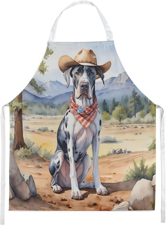 Caroline's Treasures Great Dane Cowboy Welcome Apron Cooking Kitchen Server Baking Crafts Gardening for Adult Women Men, Unisex, Large, Multicolor