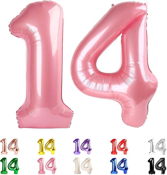 14 Balloon Numbers, Happy 14th Birthday Decorations for Girls Boys, 40 In 41st Pearl Pink Balloons for Engagement, Wedding, Celebration Party, Graduations, Photo Shoot