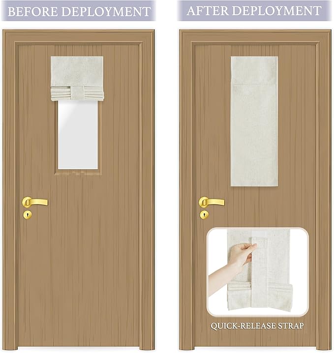 RYB HOME Classroom Door Window Cover, 100% Blackout Shades for Classroom Windows and Doors Cover Lockdown Shades Blocks Views, W 8 x L 36 inch, Linen, 1 Panel