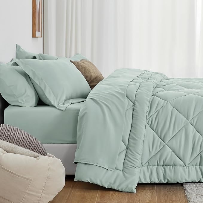 Love's cabin Twin Comforter Set Aqua, 5 Pieces Twin Bed in a Bag, All Season Bedding Sets with 1 Comforter, 1 Flat Sheet, 1 Fitted Sheet, 1 Pillowcase and 1 Pillow Sham | Soft, Breathable, Lightweight, Comfortable