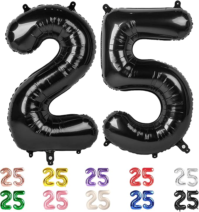 25 Balloon Numbers, 25th Birthday Decorations for Women Men, Number 52 Balloons 40 In Black Birthday Party Decorations for Wedding, Celebration Party, Graduations