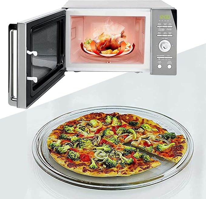 LIGUOYI Round Microwave Glass Turntable Plate with 3 Fixtures, Scratch-Resistants Microwave Glass Plate, 24.5cm 27cm 31.5cm Replacement Microwave Glass Tray, 360° Microwave Turntable Ring