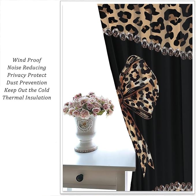 Bow Blackout Curtain,African Cheetah Leopard Girls Women Modern Fashion Window Curtains for Kitchen Bedroom Cafe Dining Room Office Living Room Drapes,52x96 in