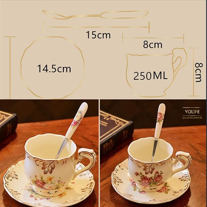 Latte Mug Porcelain Tea Cup Saucer Spoon Set Elegant Light Luxury Espresso Coffee Cups Style Beatiful Gift 250ML/8.5 Ounce for Any Kitchen (Color : 1) (1)