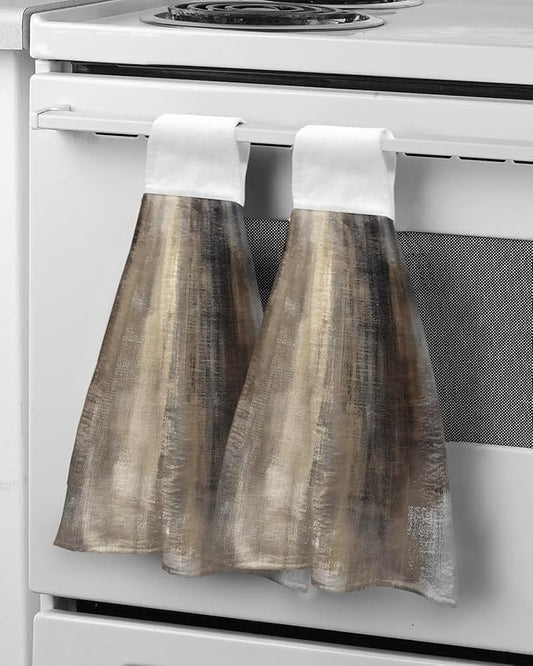 Alandar Home Kitchen Tie Towel Set of 2, Vintage Ombre Oil Painting Absorbent Soft Hand Towels for Bathroom Hanging Towels, Mysterious Rock Texture Fast Drying Cleaning Cloth with Loop