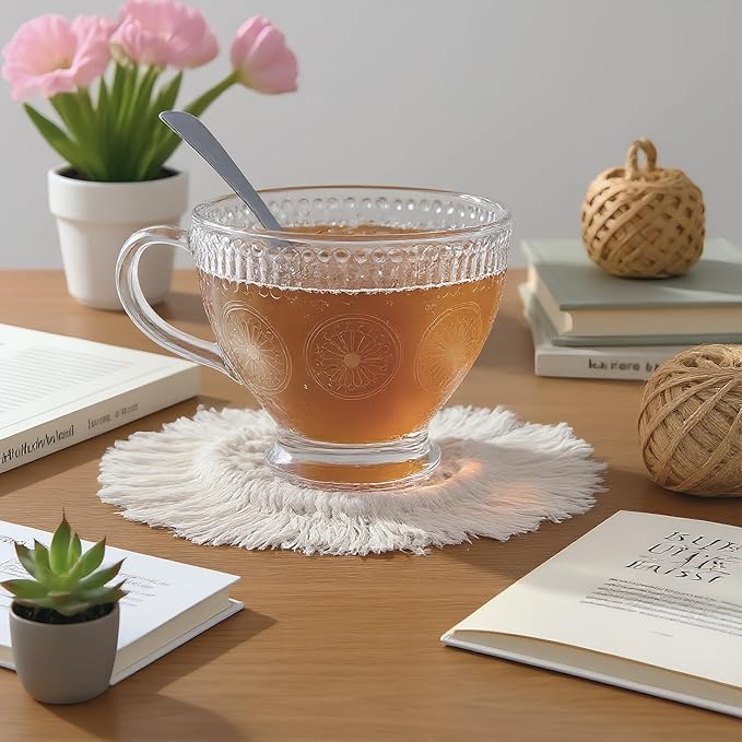 Desk Coasters Set of 2, Cute Coaster for Desk, Round Handmade Woven Coaster for Boho Home Decor, CupCoasters for Office Kitchen Dining Room Bar Farmhouse, Coasters Set for Drinks, Beer, Coffee
