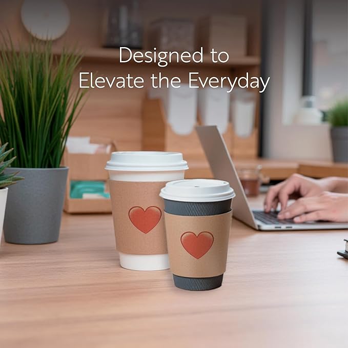 Restaurantware Coffee Sleeves Pack of 50 Corrugated Kraft Paper Coffee Cup Sleeves Fit for 12,16, 20-Ounce Hot Beverages Drinkwares Secure Grip Disposable with Heart Emoji for Valentine's Day