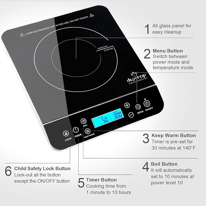 Duxtop Portable Induction Cooktop, Countertop Burner Induction Hot Plate with LCD Sensor Touch 1800 Watts, Silver 9600LS BT-200DZ