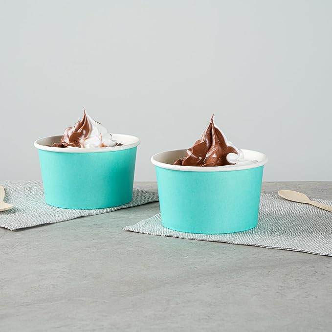 Coppetta 12 Ounce Dessert Cups, 200 Disposable Ice Cream Cups - Lids Sold Separately, Sturdy, Turquoise Paper FroYo Bowls, Durable, For Hot And Cold Foods, Perfect For Gelato - Restaurantware