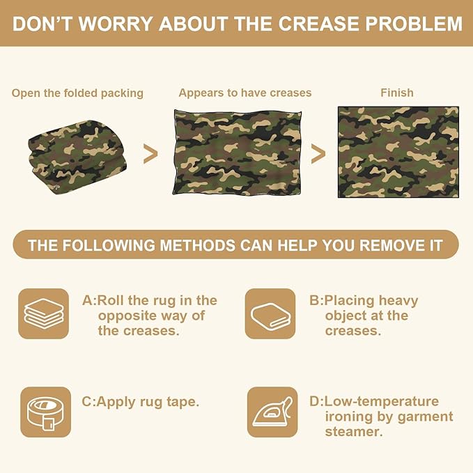 8x10 Area Rugs for Bedroom Boho Washable Man Cave Rug for Living Room Camouflage Green Brown Tan Shades Distinctive Design Soft Rubber Backed Non-Slip Large Carpets for Boys