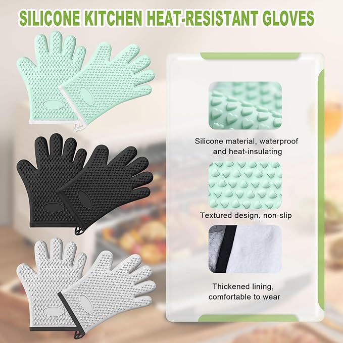 Oven Mitts Heat Resistant,Silicone Oven Gloves with Fingers,Waterproof & Non-Slip Oven Gloves with Soft Cotton Lining,Oven Glove Kitchen Mitts for Cooking Baking Grilling and BBQ(Grey)