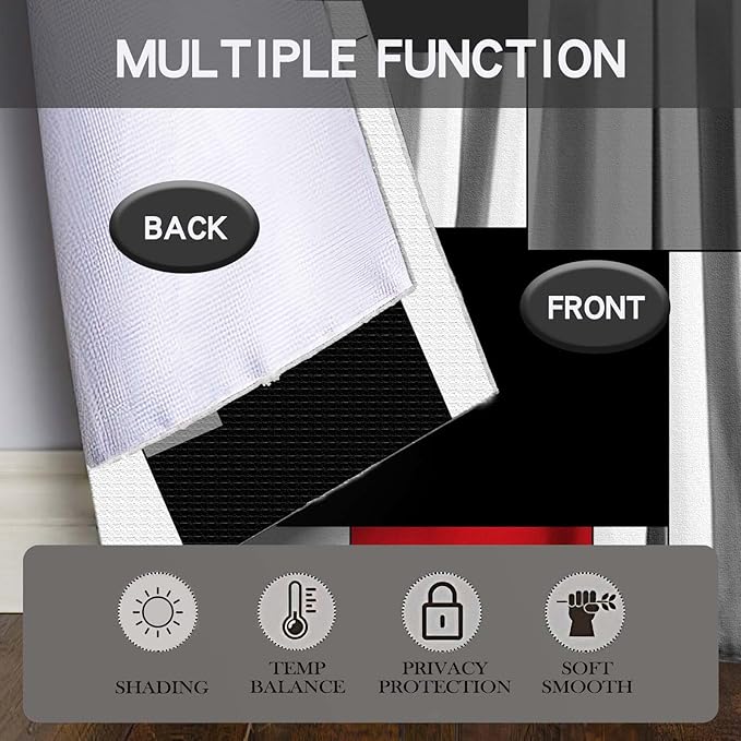 MCALK Red Blackout Kitchen Curtains Tiers Set 2 Piece for Windows Grey and Black Kitchen Window Curtains Set,White Modern Abstract Art Valances for Living Room(24" Tiers Set)
