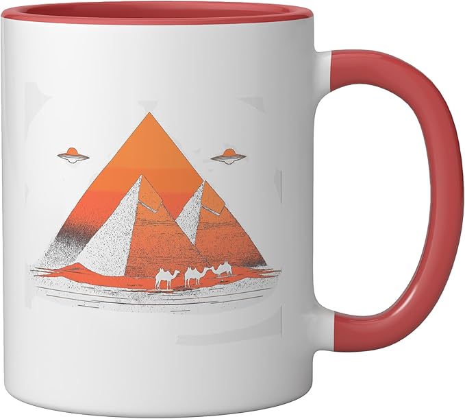 Alien Saucer Cryptid Extraterrestrial Beings Ceramic Mug, Red/White