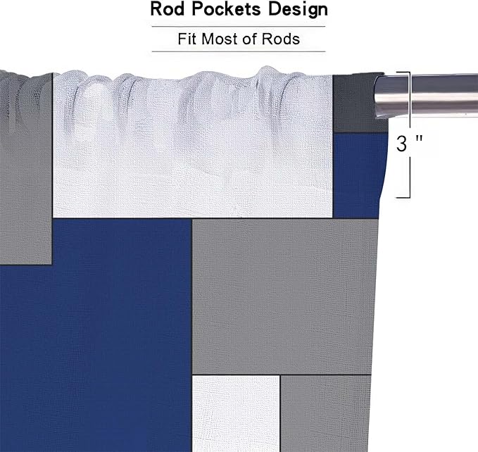 MCALK Navy Blue Blackout Kitchen Curtains Tiers Set 2 Piece for Windows Grey and Black Kitchen Window Curtains Set,White Modern Abstract Art Valances for Living Room(24" Tiers Set)