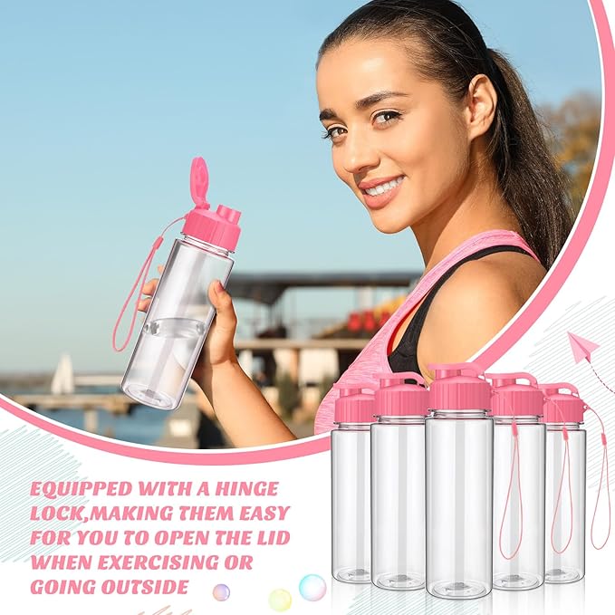 Mifoci 20 Pieces Water Bottle Bulk 17 oz Plastic Water Bottles Bulk Gym Sports Adults Reusable Large Bottles with Leak Proof Flip Top for Party Outdoor (Rose Red)