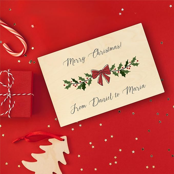 Creative Deco Personalized Wooden Storage Box Christmas Box | 11.8x7.87x5.51in (+-0.5) | Garland | Hinged Lid Handle Engraving | Unpainted Gift Box | Rough UNSANDED Keepsake Memory Souvenir Chest