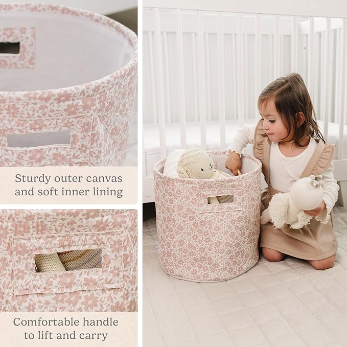 Sorrel + Fern Nursery Storage Basket (Antique Rose), Soft Collapsible Fabric Toy Bin, Magic Forest-Inspired Organizer for Playroom or Nursery, Gender-Neutral Decor, 13 × 13 Inches