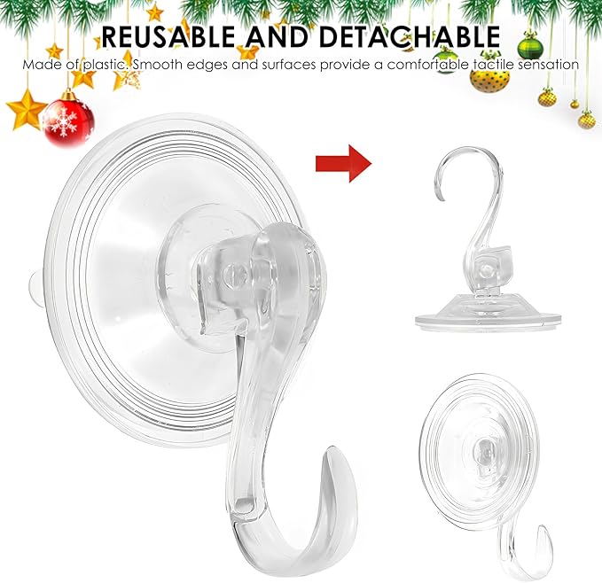 12Pcs Clear Wreath Hanger 22 LB Suction Cup Hooks Reusable Shower Suction Cup Hook Wall Window Bathroom Plastic Vacuum Hooks Wreath Holder for Glass Doors Christmas Decorations Wreath Lights Stockings