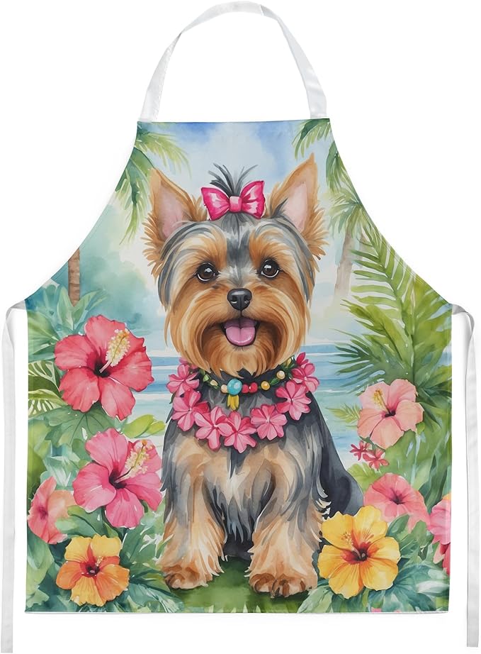 Caroline's Treasures Yorkshire Terrier Luau Apron Cooking Kitchen Server Baking Crafts Gardening for Adult Women Men, Unisex, Large, Multicolor