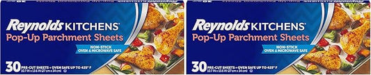 Reynolds Kitchens Pop-Up Parchment Paper Sheets, 10 x 13 Inches, 30 Count (Pack of 2)