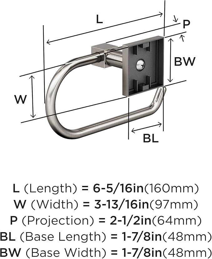 Amerock BH36071G10 | Brushed Nickel Single Post Toilet Paper Holder | 6-5/16 in. Length Toilet Tissue Holder | Appoint | Bath Tissue Holder | Bathroom Hardware | Bath Accessories