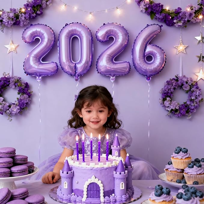 Purple 2026 Balloons, Large 32 Inch Foil 2026 Number Balloons, Grad Balloons for Class of 2026 Graduation Party, Purple Matellic Foil New Year Birthday Home Office Party Supplies