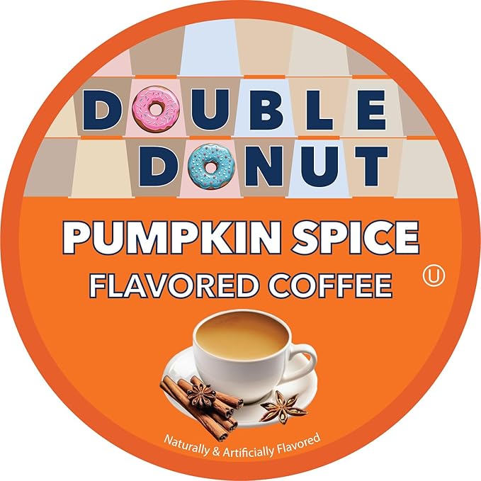 Double Donut Coffee Pumpkin Spice Coffee Pods, Single Serve Coffee for Keurig K Cups Machines, Medium Roast Pumpkin,24 Count